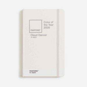 NOTEBOOK COURO VEGANO, PANTONE COR DO ANO 2026, CLOUD DANCER
